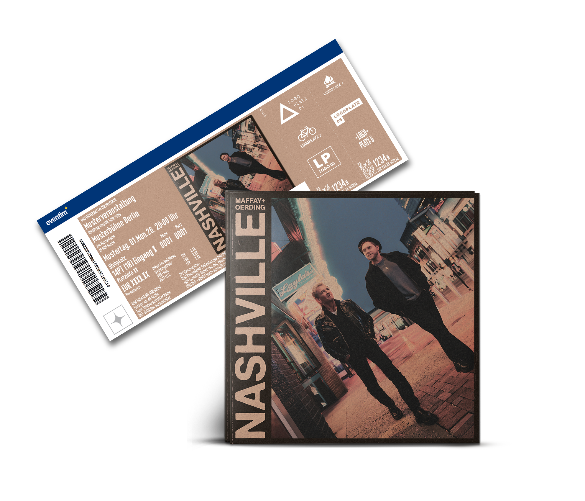 Musik-CD mit Albumcover und Tourticket für Nashville-Tour